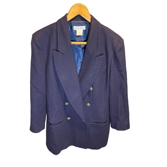 Vintage Stephanie Andrews Navy Blue Double Breasted Wool Blazer Jacket Sz 14P - Picture 1 of 9